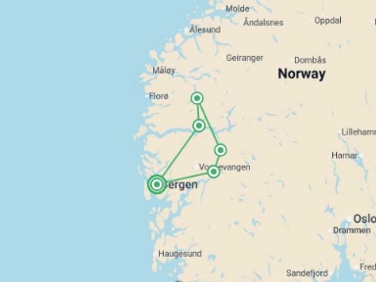 Map of Norway Tour with 4 destination visits for the trip: Norwegian Fjords Self Drive - 8 days
