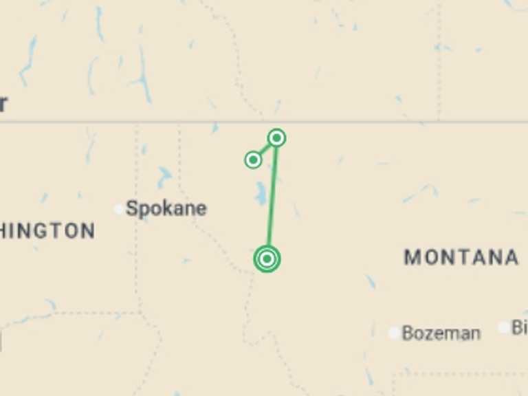 Map of 7-Day North America Tour with 3 destination visits for the trip: Glacier National Park & the Rockies - 7 days
