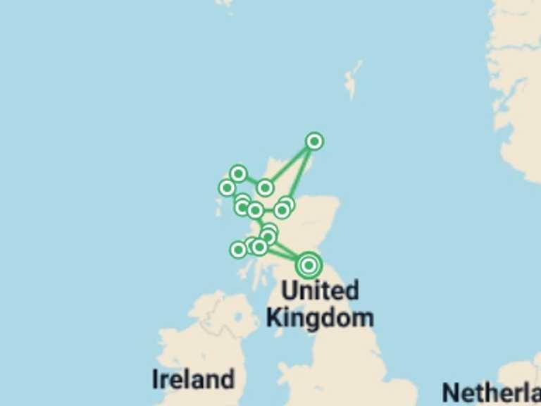 Map itinerary of Europe Tour in July 2026 with 10 destination visits for the trip: Scottish Islands Grand Tour - 14 days