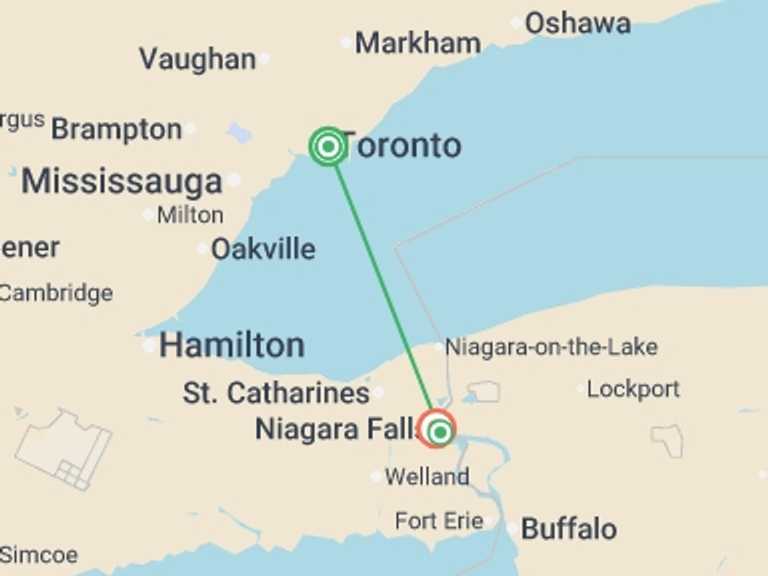 Map of North America Explorer Tour with 3 destination visits for the trip: Toronto & Niagara Falls Discovery - 4 days