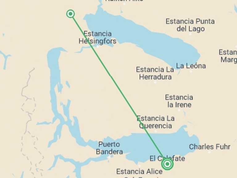 Map of a Glaciers Tour with 3 destination visits for the trip: 4-Day El Calafate Tour