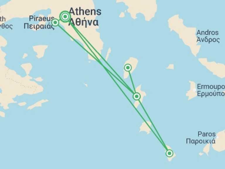 Map of Europe Tour with 5 destination visits for the trip: Greek Islands Bike & Boat