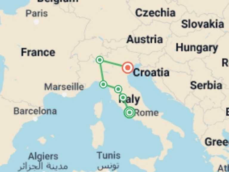 Map of a Art and architecture Tour with 6 destination visits for the trip: Ultimate Italy