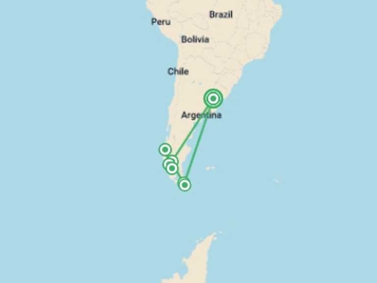 Map itinerary of Puerto Natales Tour in December 2026 with 6 destination visits for the trip: Patagonia: Edge of the World featuring Argentina, Chile, and a 4-Night Patagonia Cruise