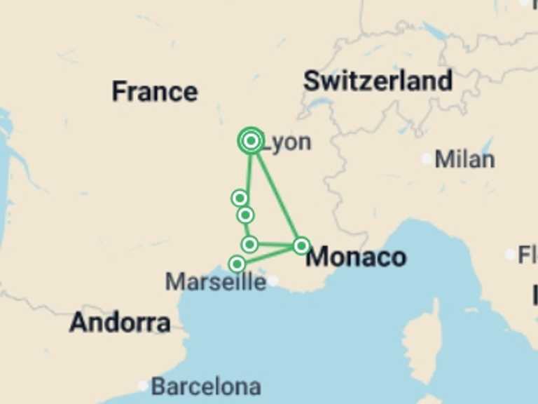 Map of Europe Tour with 3 destination visits for the trip: A trip to admire the beautiful scenery of the Rhône valley (port-to-port cruise)