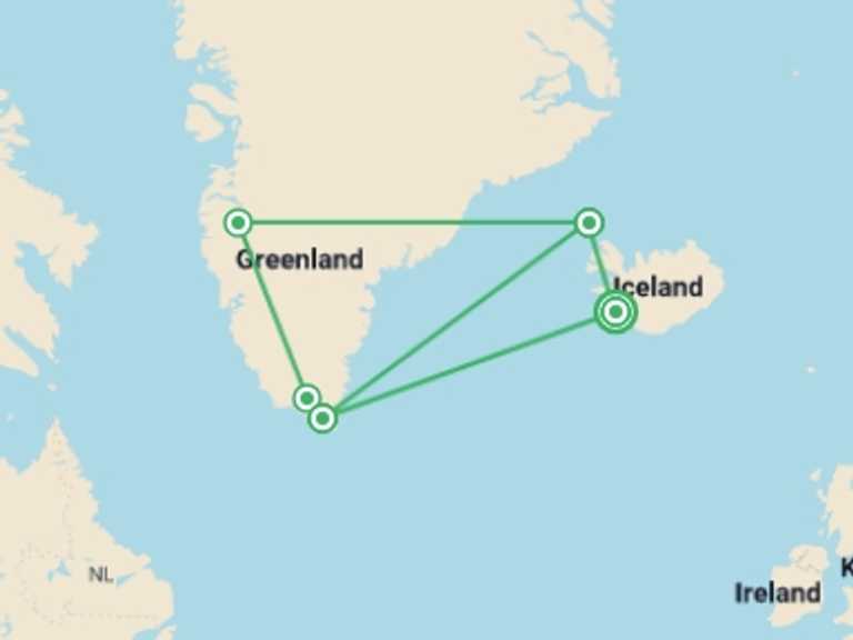 Map of Canada Wildlife Tour with 6 destination visits for the trip: South Greenland Adventure: The Majestic Alpine Arctic (Ultramarine)