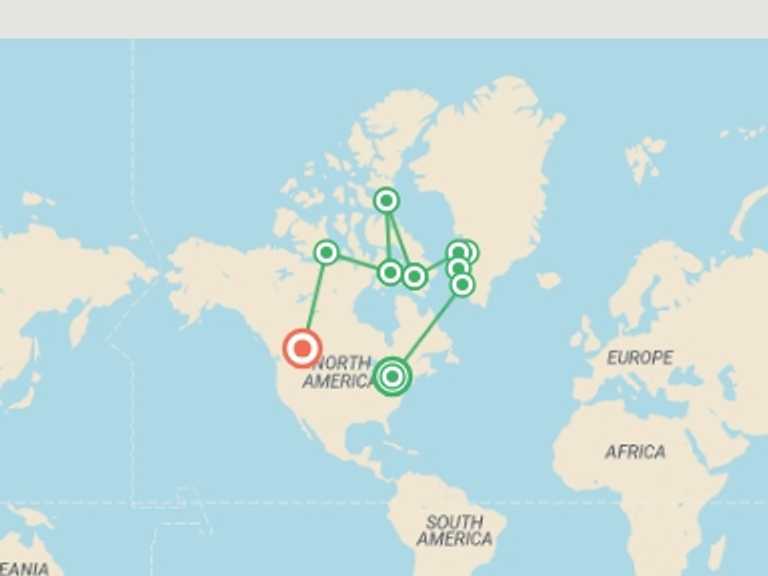 Map itinerary of Canada Tour in Fall with 3 destination visits for the trip: The Northwest Passage - M/V Greg Mortimer