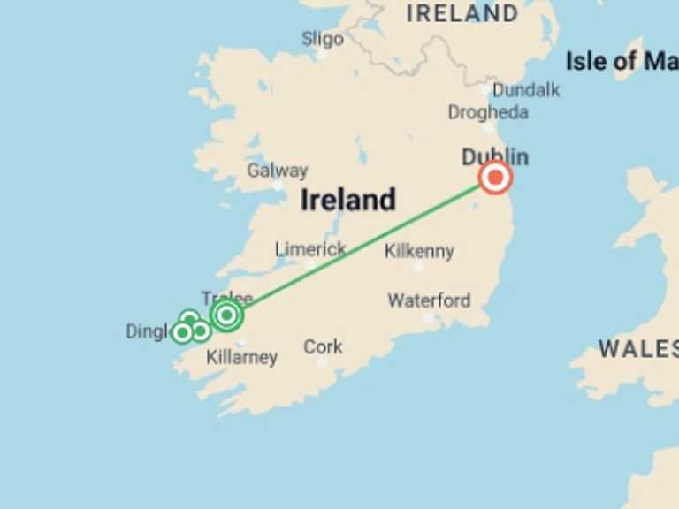 Map of Ireland Tour with 5 destination visits for the trip: Dingle Peninsula Walk