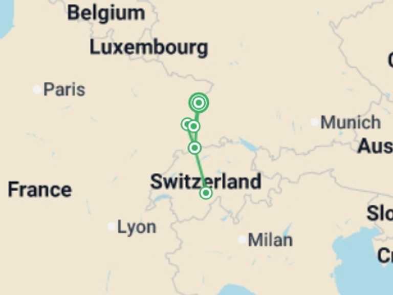 Map of a Cruise Tour with 3 destination visits for the trip: From the Heart of Alsace to Summits in the Swiss Alps (port-to-port cruise)