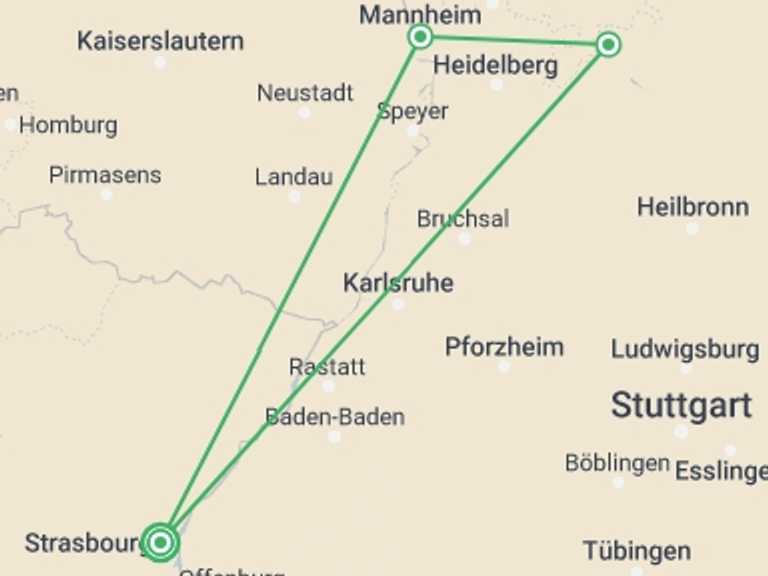 Map of Strasbourg Cruise Tour with 3 destination visits for the trip: Around the World in Culinary Delights (port-to-port cruise)
