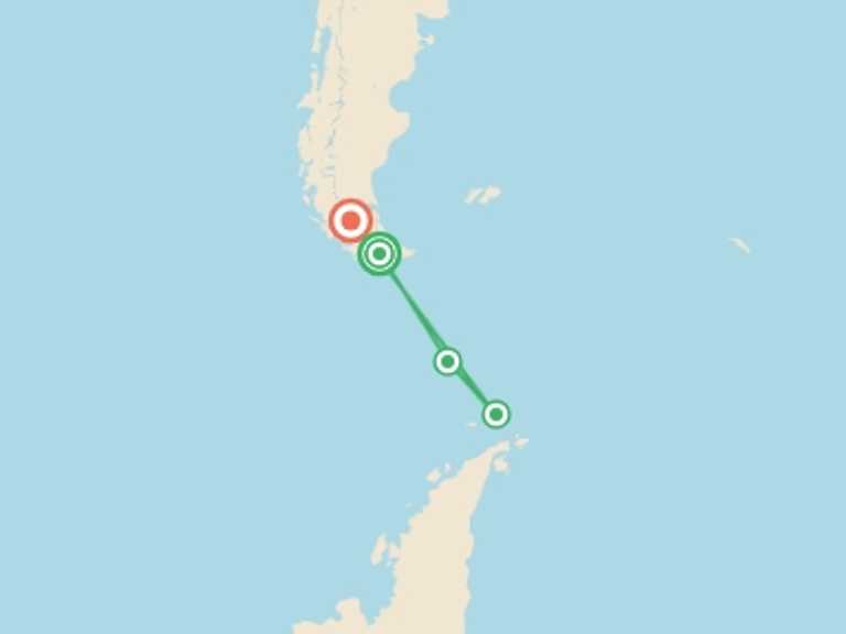 Map of Argentina and Chile Tour with 4 destination visits for the trip: Antarctic Express: Sail South, Fly North