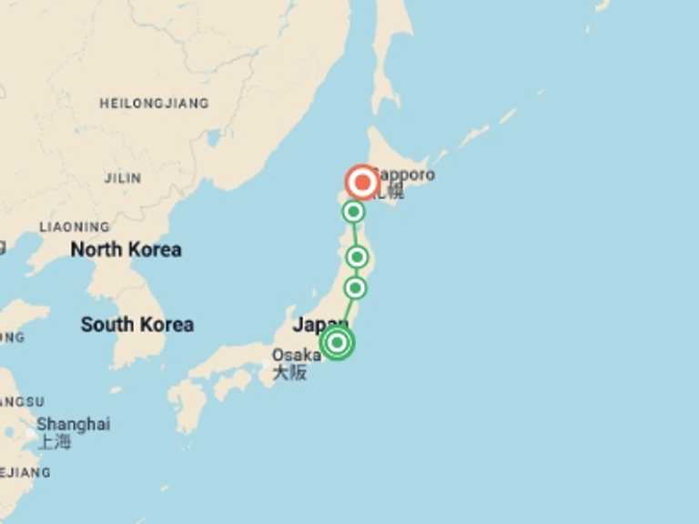 Map itinerary of Asia Tour in September 2026 with 5 destination visits for the trip: Japan's Captivating Cultural Odyssey - 8 days