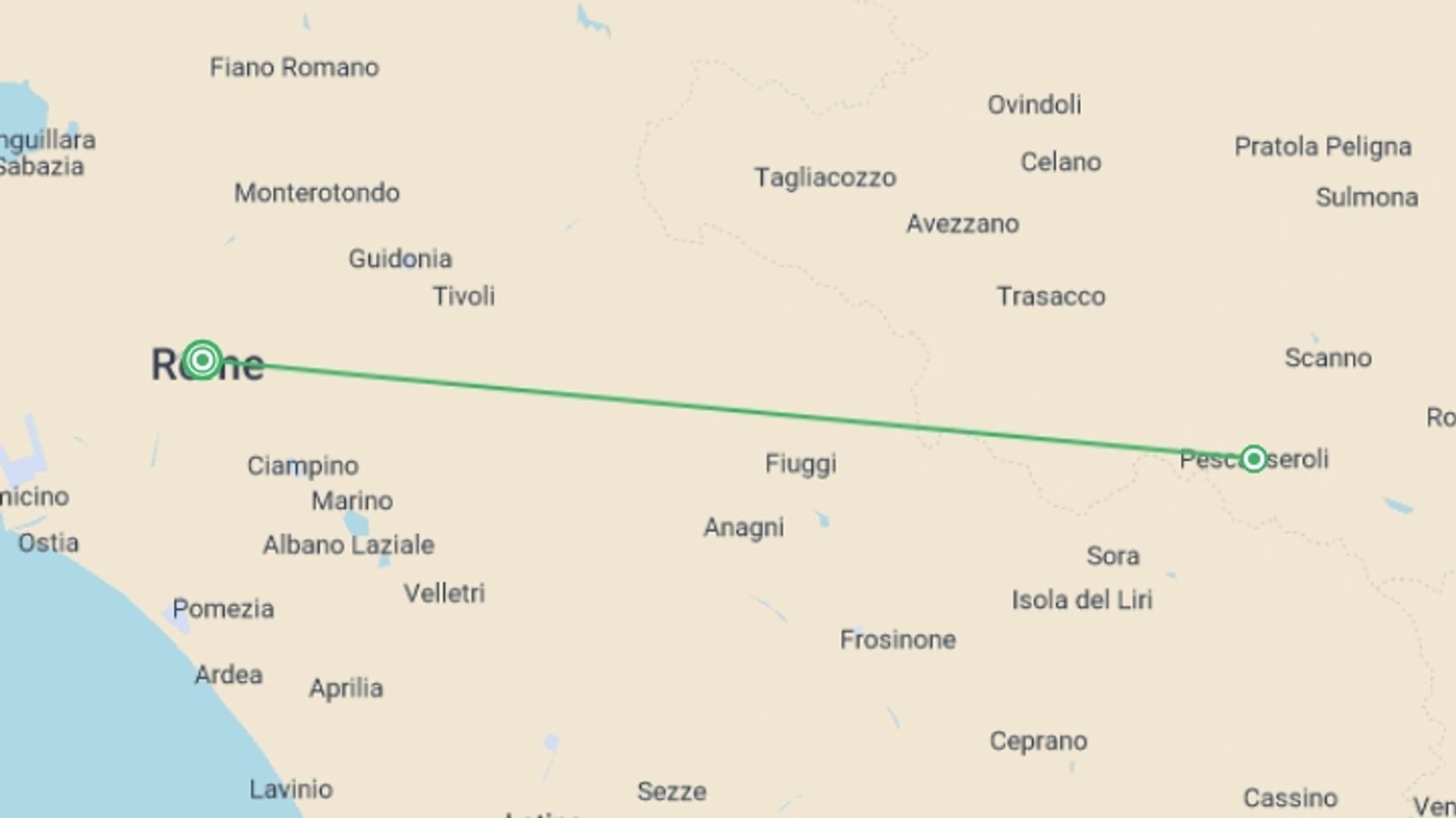 A map showing the tour itinerary for the trip: Italian Apennines: Walks & Wildlife, starting in Rome, Italy and ending in Rome, Italy going through 1 other destinations.