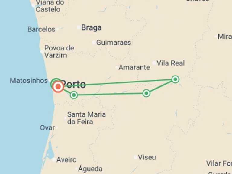 Map itinerary of Europe Tour in October 2026 with 4 destination visits for the trip: Porto & Douro Cruise - 6 days