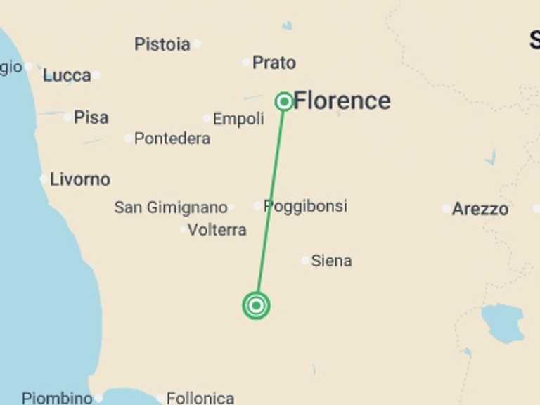 Map itinerary of Europe Tour in May 2026 with 2 destination visits for the trip: Enchanting Tuscany with Cinque Terre