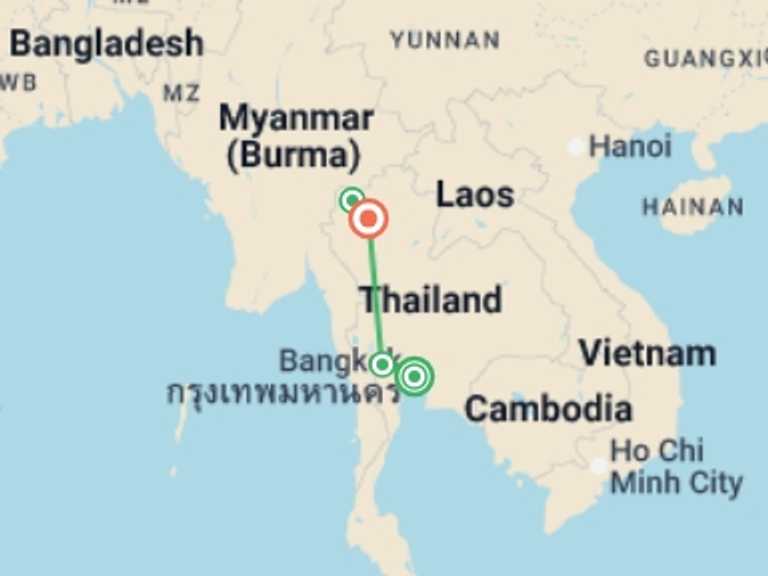 Map of Asia Tour with 4 destination visits for the trip: Northern Thai Highlights