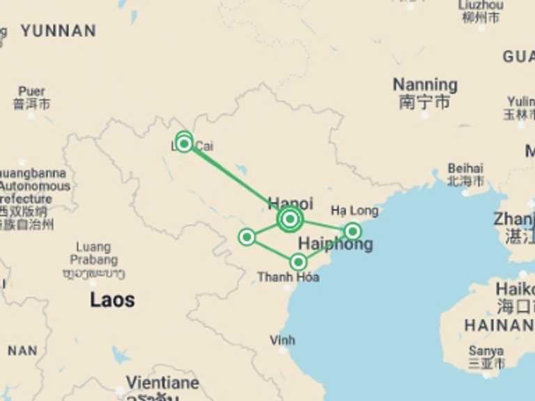 Map of Hanoi Active and outdoor Tour with 6 destination visits for the trip: Vietnam: Hike, Bike & Kayak