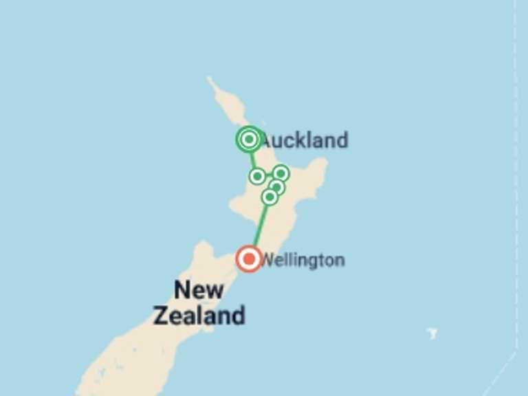 Map of a Adventure and sport Tour with 5 destination visits for the trip: Premium New Zealand North Island