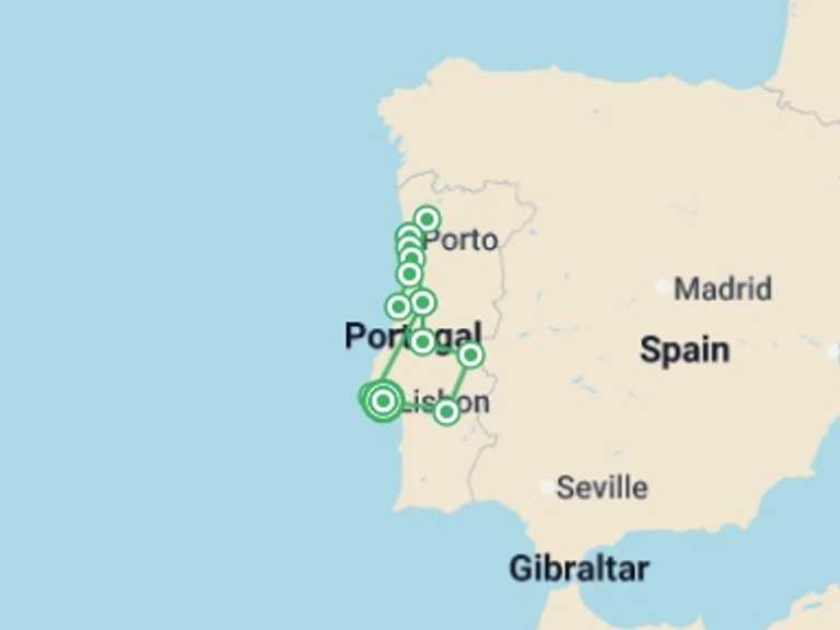 Map itinerary of Europe Tour in July 2026 with 4 destination visits for the trip: Portugal Discovery, Self-drive