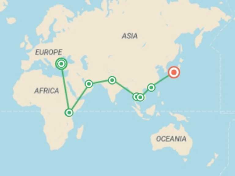 Map of a Adventure Tour with 9 destination visits for the trip: Orient Explorer Tour