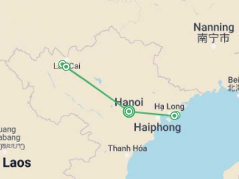 Map of Hanoi Countryside and village visits Tour with 5 destination visits for the trip: Vietnam Northern Highlights
