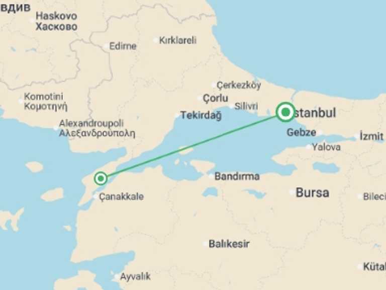 Map of Europe Tour with 2 destination visits for the trip: ANZAC Day - Trooper Tour