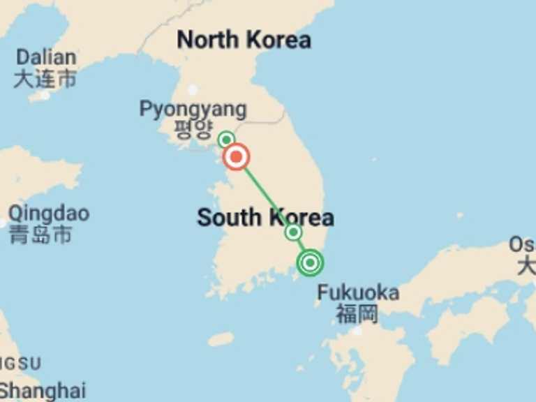 Map of Seoul Explorer Tour with 3 destination visits for the trip: Shining South Korea