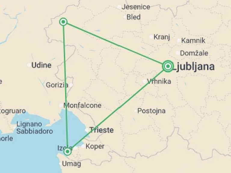 Map itinerary of Balkans Tour in Summer with 3 destination visits for the trip: Slovenia Family Holiday with Teenagers