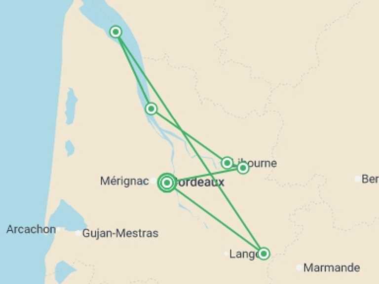 Map itinerary of Mediterranean Tour in March 2027 with 5 destination visits for the trip: The exceptional region of Bordeaux (port-to-port cruise)