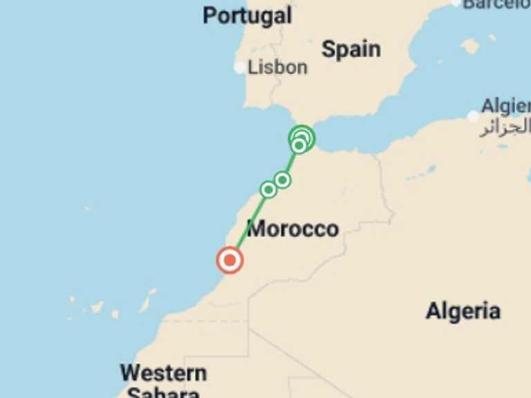 Map of Tangier Tour with 4 destination visits for the trip: Atlantic Morocco