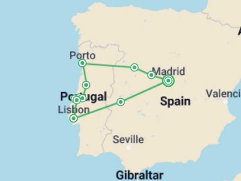 Map of Lisbon Tour with 4 destination visits for the trip: Lisbon, Oporto And Fatima