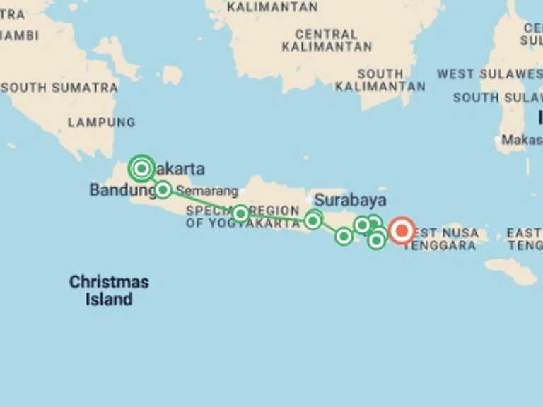 Map of Indonesia Tour with 11 destination visits for the trip: Indonesia Adventure: Java & Bali