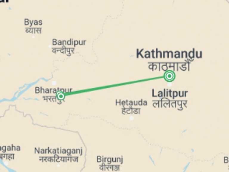 Map itinerary of Kathmandu Tour in October 2026 with 3 destination visits for the trip: Chitwan  National Park Safari
