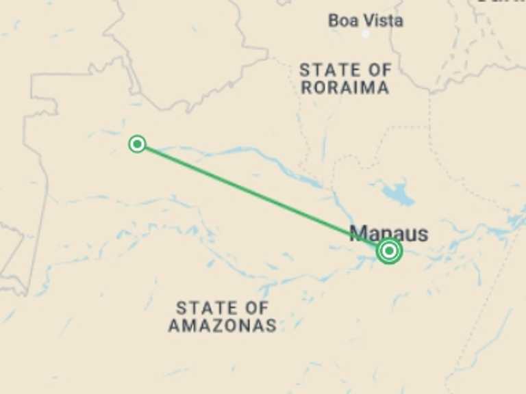 Map itinerary of Manaus Tour in Fall with 1 destination visits for the trip: 1 Night Package in Amazon Jungle with Fan