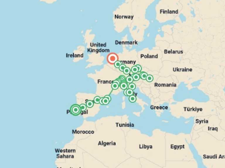 Map of Lisbon Cultural, religious and historic sites Tour with 17 destination visits for the trip: Contrasts of Europe