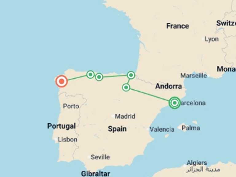Map of Europe Food Tour with 7 destination visits for the trip: Northern Spain Real Food Adventure