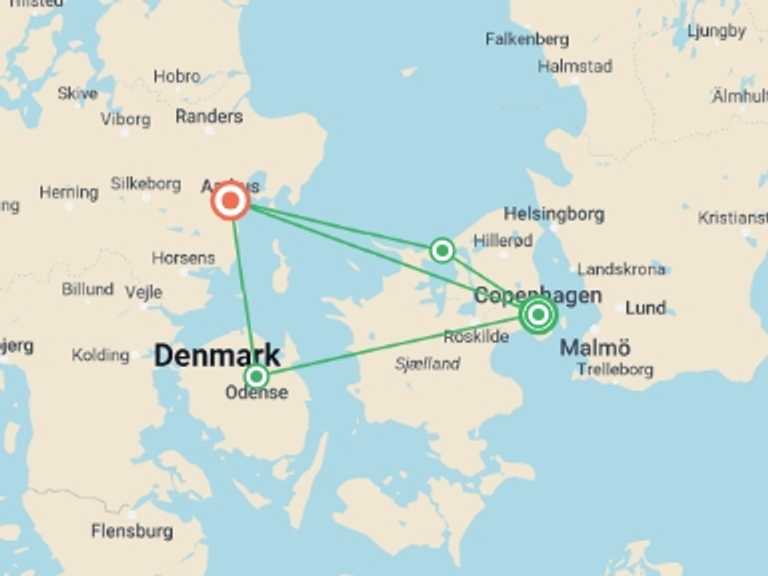 Map of Denmark Tour with 3 destination visits for the trip: Fairy Tale Denmark Self Drive
