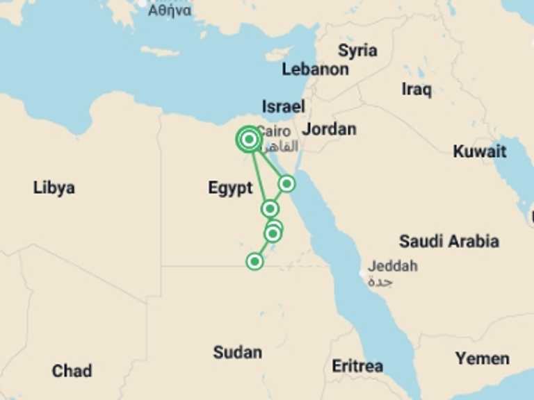 Map of 13-Day Luxor Tour with 4 destination visits for the trip: Cairo, Cruise & Red Sea 5 star - 13 days