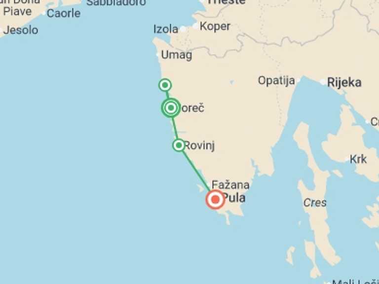 Map of a Bicycle Tour with 4 destination visits for the trip: Cycling Croatia's Istrian Peninsula