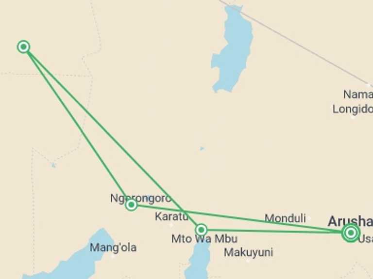 Map of Africa Tour with 4 destination visits for the trip: Journeys: Tanzania Safari Experience