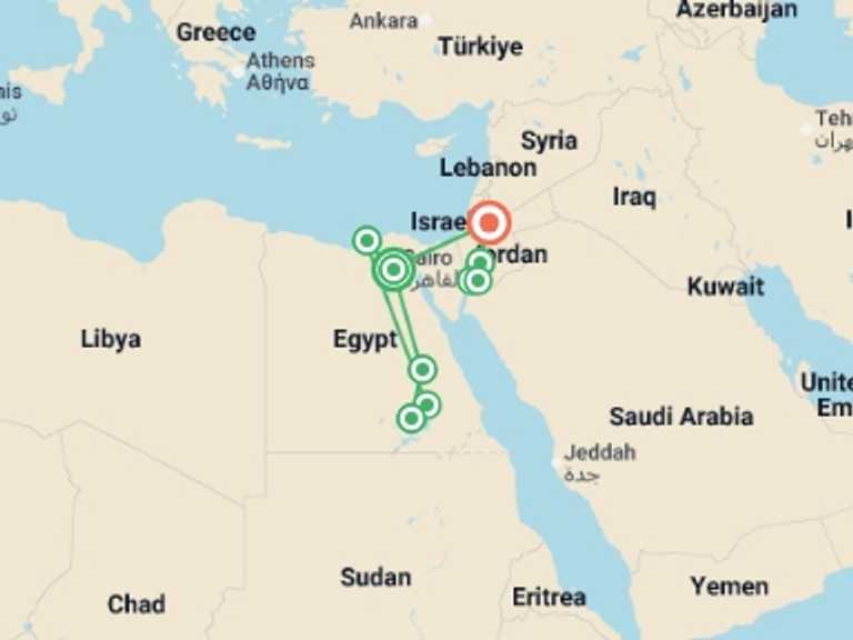 Map itinerary of Mediterranean Tour in Summer with 9 destination visits for the trip: Explore Egypt & Jordan