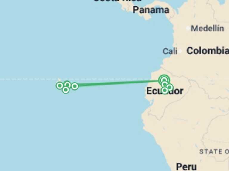 Map of South America Tour with 7 destination visits for the trip: Solo-ish Ecuador & Galapagos
