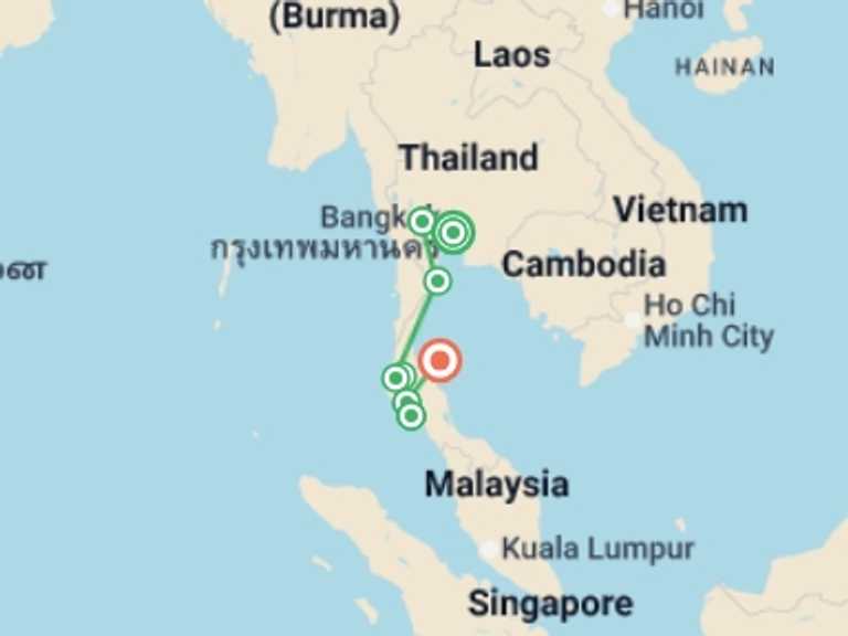 Map itinerary of Asia Tour in November 2026 with 8 destination visits for the trip: Discover Thailand