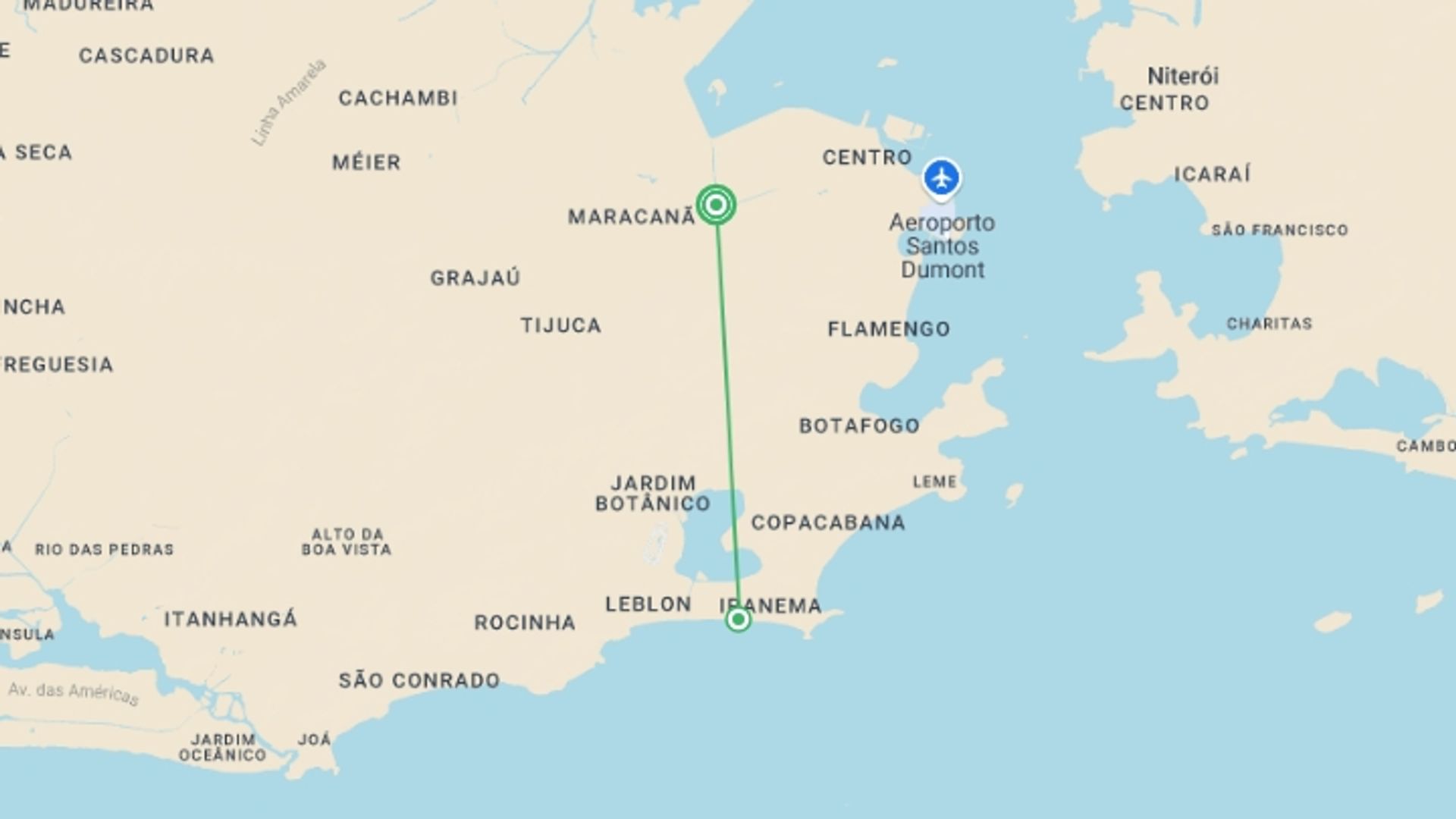 A map showing the tour itinerary for the trip: Ultimate Rio Carnival Experience, starting in Rio de Janeiro, Brazil and ending in Rio de Janeiro, Brazil going through 1 other destinations.