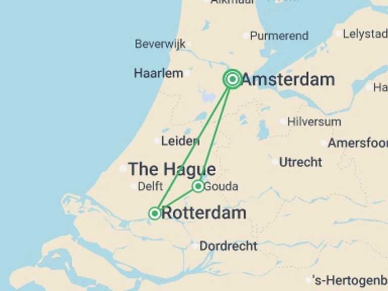 Map of Europe Tour with 3 destination visits for the trip: Through authentic Holland (port-to-port cruise)