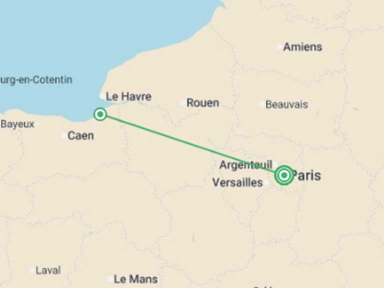 Map itinerary of Europe Tour in Spring with 2 destination visits for the trip: Paris and Normandy Short Break