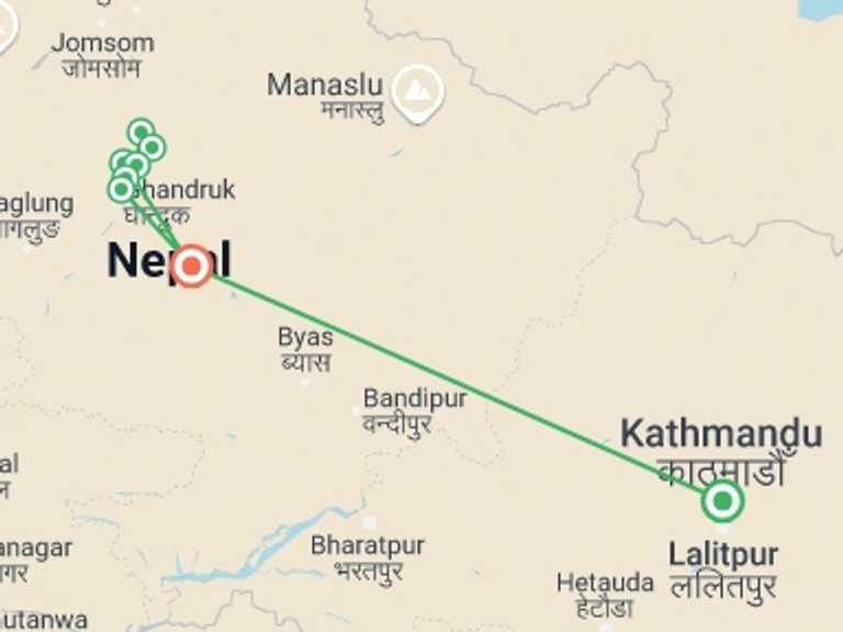 Map itinerary of Pokhara Tour in July 2026 with 9 destination visits for the trip: Short Annapurna Base Camp Trek