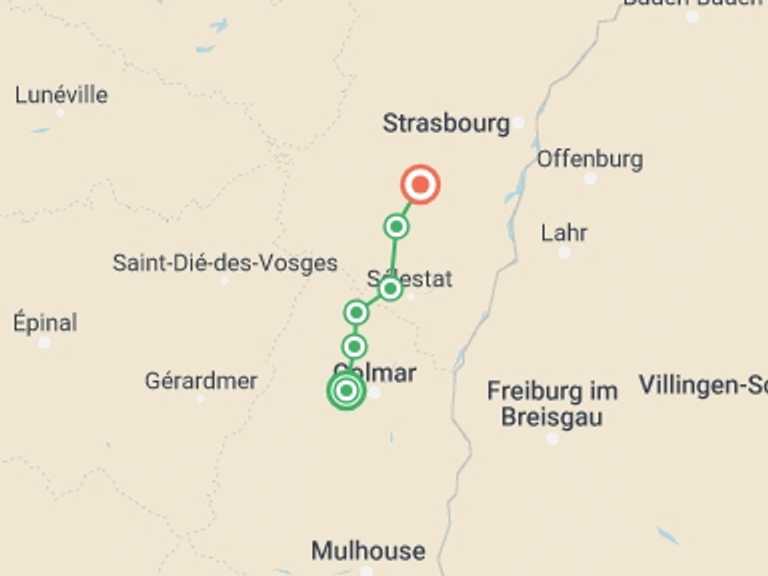 Map of a Adventure Tour with 7 destination visits for the trip: Alsace Vineyard Trails