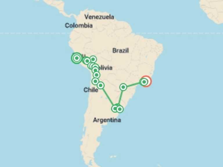 Map itinerary of Lima Tour in September 2027 with 20 destination visits for the trip: Epic South America