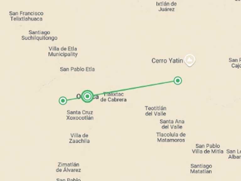 Map itinerary of Mexico Tour in November 2025 with 3 destination visits for the trip: Marvels of Llano Grande & Cuajimoloyas 3D/2N